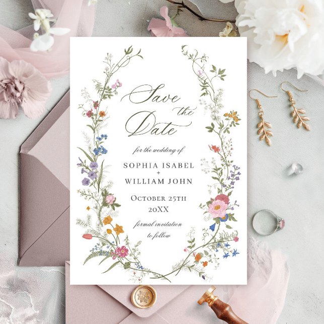 Pastel Pink Boho Wildblumen Blumenzehen Save The Date (Von Creator hochgeladen)