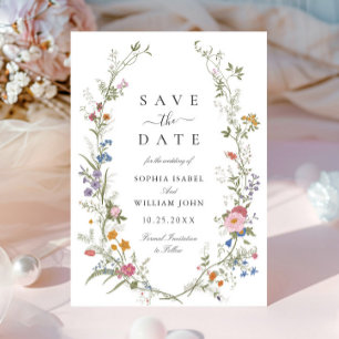 Pastel Pink Boho Wildblumen Blumenzehen Save The Date
