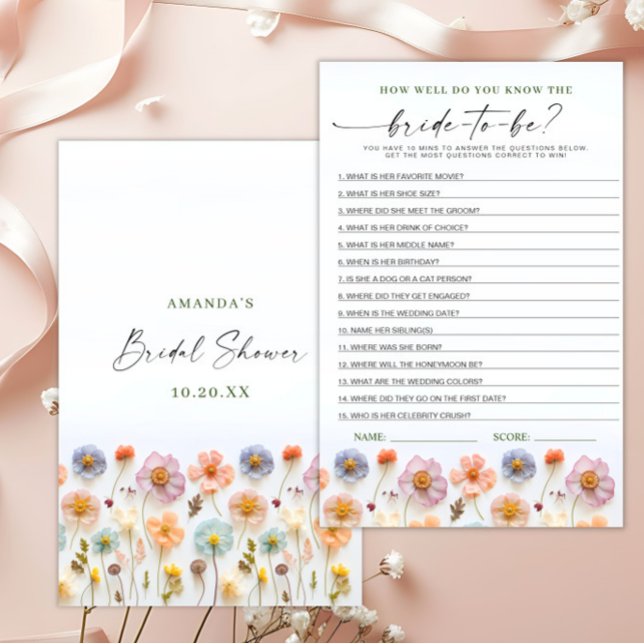Pastel Pink Boho Wildblumen Brautparty Game (Von Creator hochgeladen)