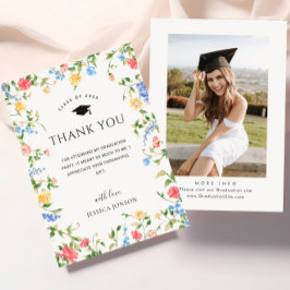 Pastel Pink Boho Wildblumen FOTO Abschluss Dankeskarte