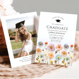 Pastel Pink Boho Wildblumen Graduation Party Einladung