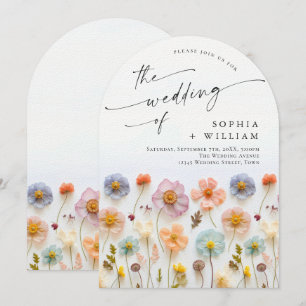 Pastel Pink Boho Wildblumen Hochzeit Einladung
