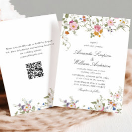 Pastel Pink Boho Wildblumen Hochzeit QR Einladung