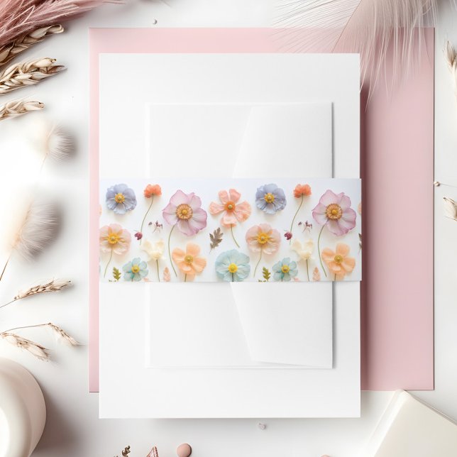 Pastel Pink Boho Wildblumen Hochzeitdetails Einladungsbanderole (Von Creator hochgeladen)