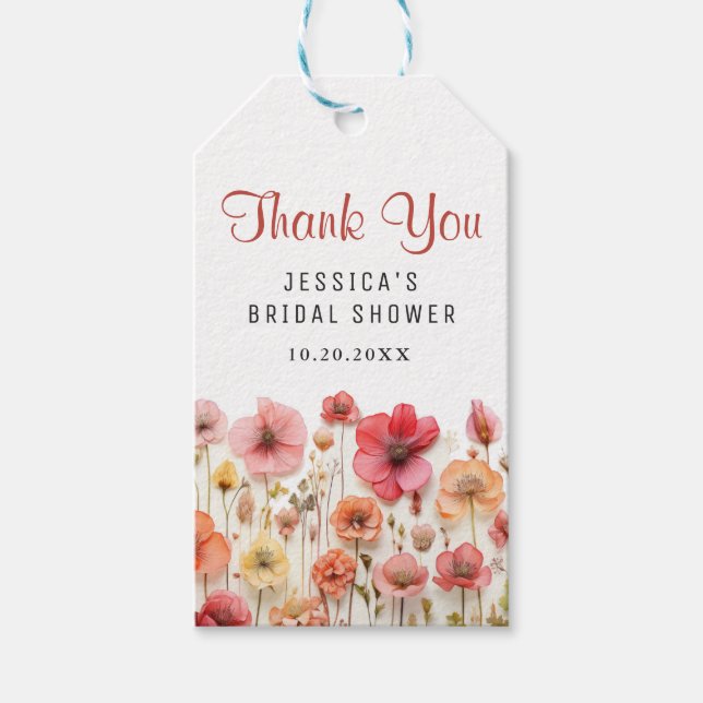 Pastel Pink Boho Wildblumen Hochzeiten Brautparty Geschenkanhänger (Vorderseite)