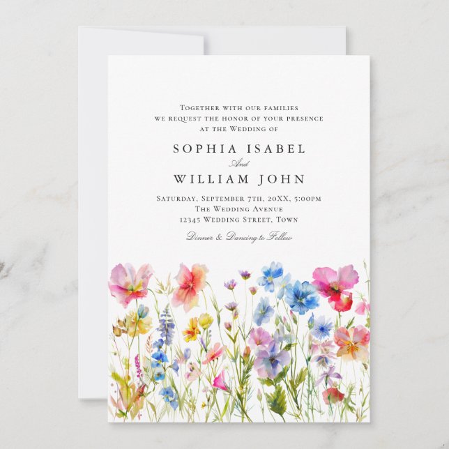 Pastel Pink Boho Wildblumen Hochzeiten QR-Code-Fot Einladung (Vorderseite)