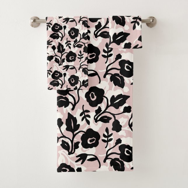 Pastel Pink Botanische Pflanze Moderne Blumenbezei Badhandtuch Set (Insitu)