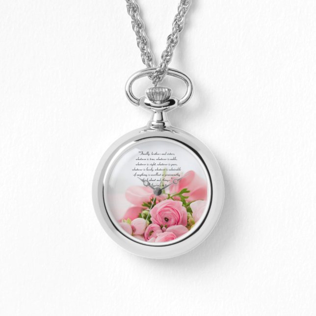 Pastel Pink Bouquet von Blume Bibelverse Armbanduhr (Vorderseite)