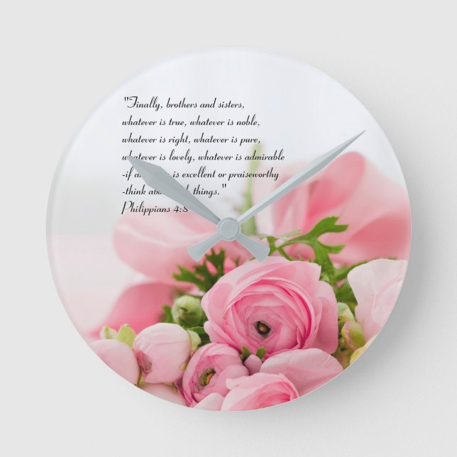Pastel Pink Bouquet von Blume Bibelverse Runde Wanduhr (Vorderseite)