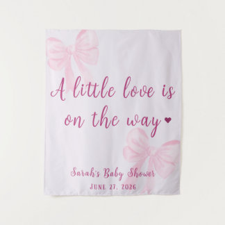 Pastel Pink Bow Coquette Baby Shower Cute Backdrop Wandteppich