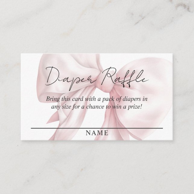 Pastel Pink Bow Diaper Raffle Baby Dusche Begleitkarte (Vorderseite)