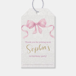 Pastel Pink Bow & Elegante Gold Script Geburtstag Geschenkanhänger