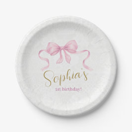 Pastel Pink Bow & Elegante Gold Script Geburtstag Pappteller