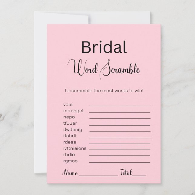 Pastel Pink Bridal Word Scramble Game Einladung (Vorderseite)