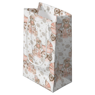 PASTEL PINK & BROWN BABY BLOCKS BEARS PRAMS KLEINE GESCHENKTÜTE