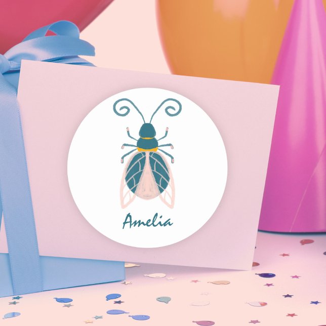 Pastel Pink Bugs Blume Mädchenname Runder Aufkleber (Von Creator hochgeladen)