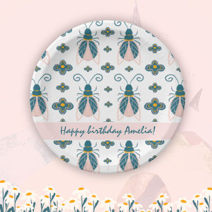 Pastel Pink Bugs Flower Girl Geburtstag Pappteller