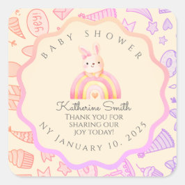 pastel pink bunny cute party babyshower quadratischer aufkleber