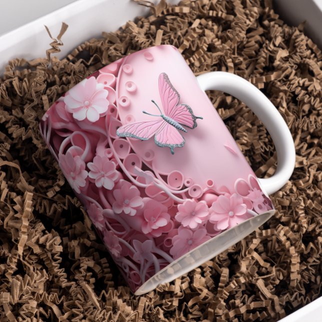 Pastel Pink Butterfly 3D Artistry Café Mug (Créateur téléchargé)