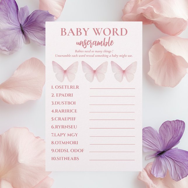 "Pastel Pink Butterfly Baby Dusche Word entwirren Flyer (Von Creator hochgeladen)