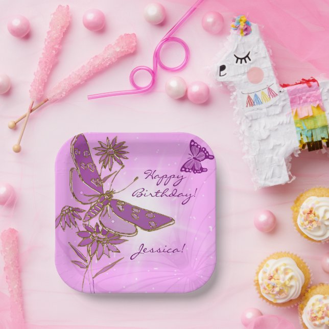 Pastel Pink Butterfly  Pappteller (Party)