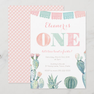 Pastel Pink Cactus 1. Geburtstag Fiesta Party Einladung