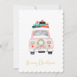 Pastel Pink Car Bauernhof Karo Frohe Weihnachten