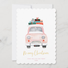 Pastel Pink Car Bauernhof Karo Frohe Weihnachten