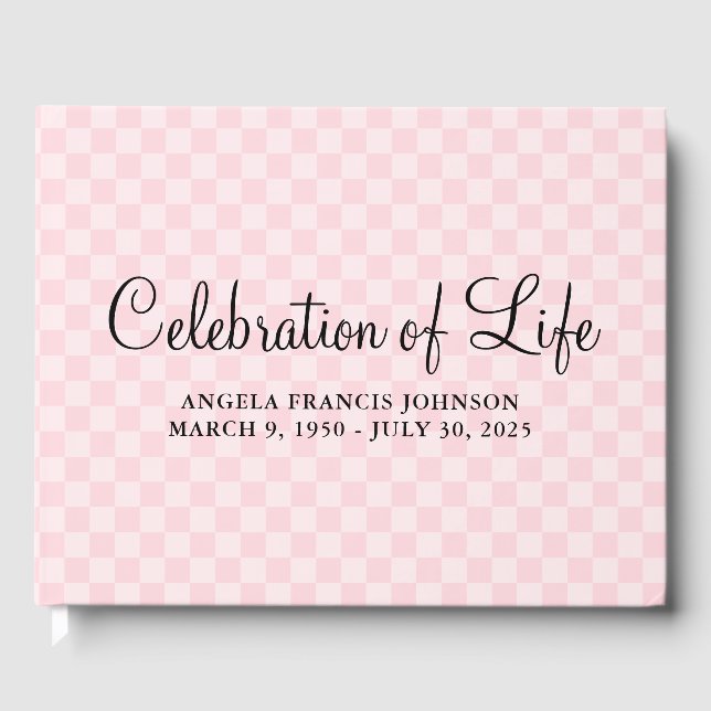 Pastel Pink Checkerboard Feier des Lebens Gästebuch (Vorderseite)