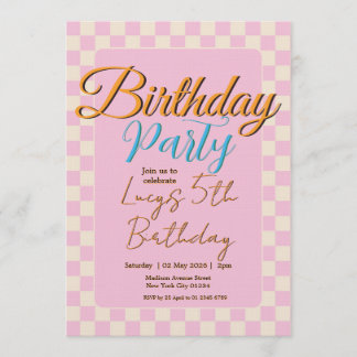 Pastel Pink Checkered Birthday Party Einladung