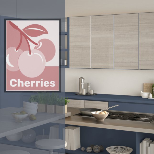 Pastel Pink Cherries Kitchen Wall mit Poster (Pastel Pink Cherries Kitchen Poster)