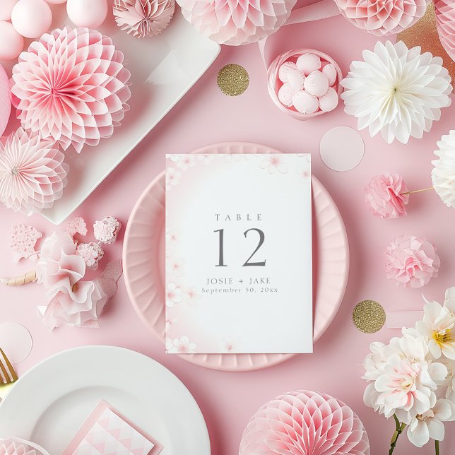 Pastel Pink Cherry Blossom Hochzeit Tischnummer (Gentle Pastel Pink Cherry Blossom wedding reception meal Table Number Cards. )