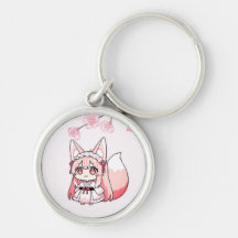 Pastel Pink Chibi FoxGirl with Cherry blossom