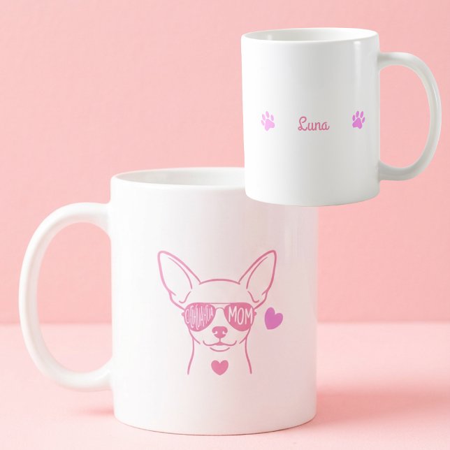 Pastel Pink Chihuahua Custom Name Dog Mom Mug (Créateur téléchargé)