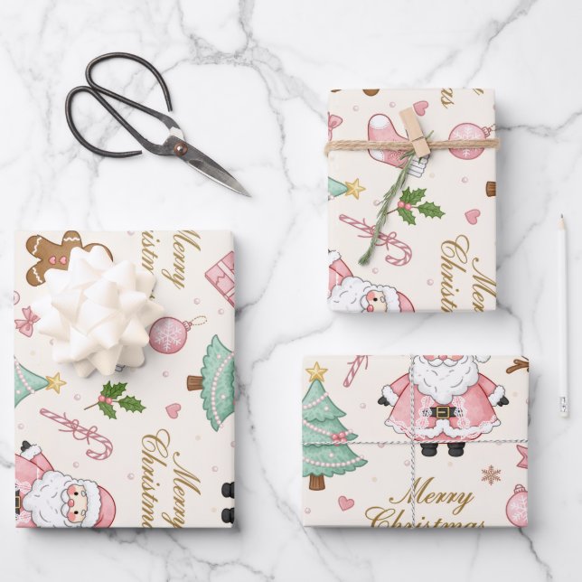 Pastel Pink Christmas Delight Geschenkpapier Set (Vorderseite)