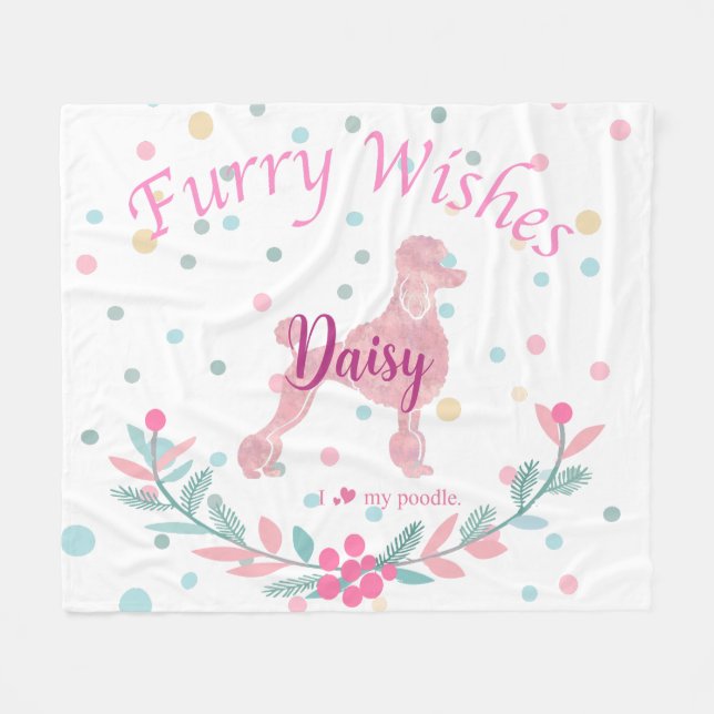 Pastel Pink Christmas - Poodle Custom Name Fleecedecke (Vorderseite (Horizontal))