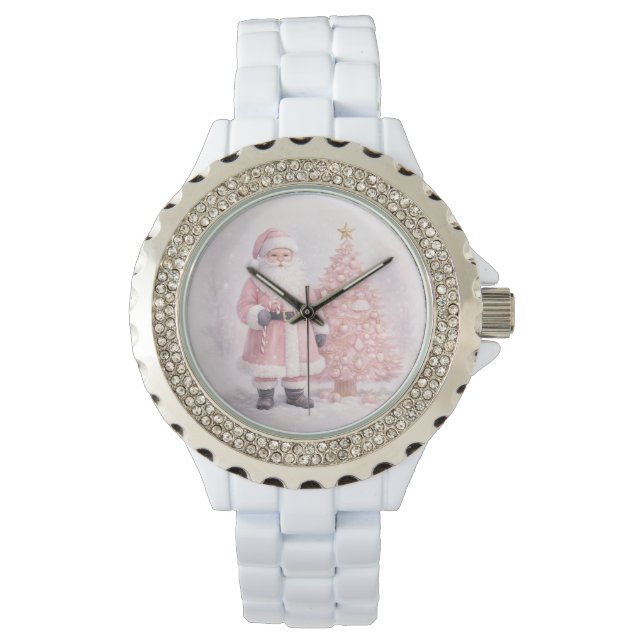 Pastel Pink Christmas Santa Locket Necklace Armbanduhr (Vorderseite)