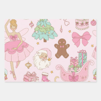 Pastel Pink Christmas Trees Bows Holiday  Geschenkpapier Set