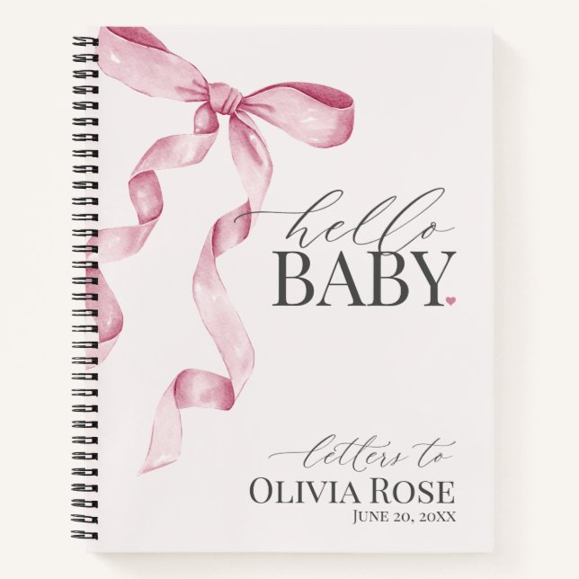Pastel Pink Coquette Bow Girl Baby Shooting Letter Notizbuch (Vorderseite)