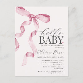 Pastel Pink Coquette Bow Girl Babydusche Einladung Postkarte