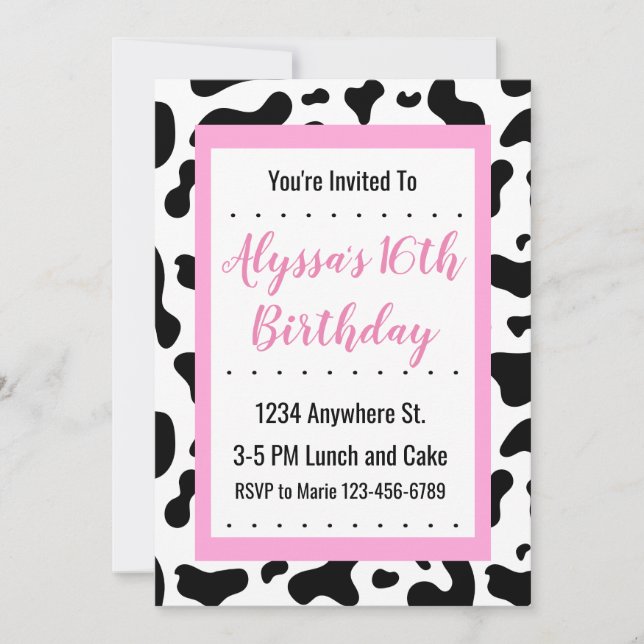 Pastel Pink Cow Print Party Invitation (Devant)