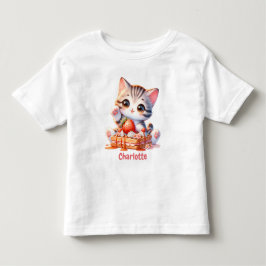 Pastel Pink Cute Kitten with Dessert Waffles Kleinkind T-shirt