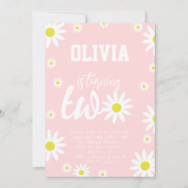 Pastel Pink Daisy 2. Geburtstag Party Boho White Einladung