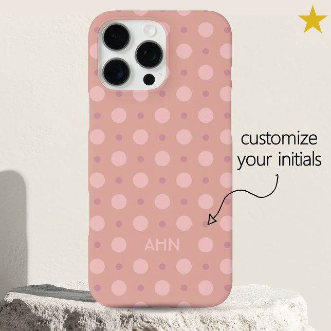 Pastel Pink Dots Pattern Custom Name Initials iPhone 16 Pro Max Hülle (Von Creator hochgeladen)