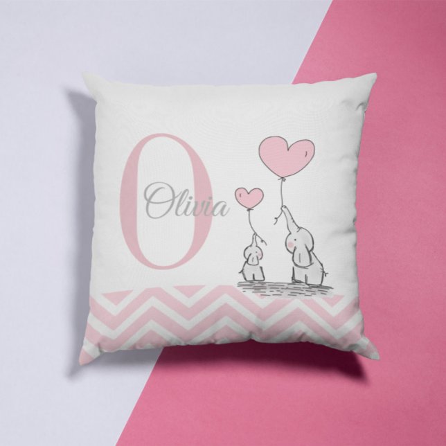 Pastel Pink Elephant Personalisiert Girl Pillow Kissen (Von Creator hochgeladen)