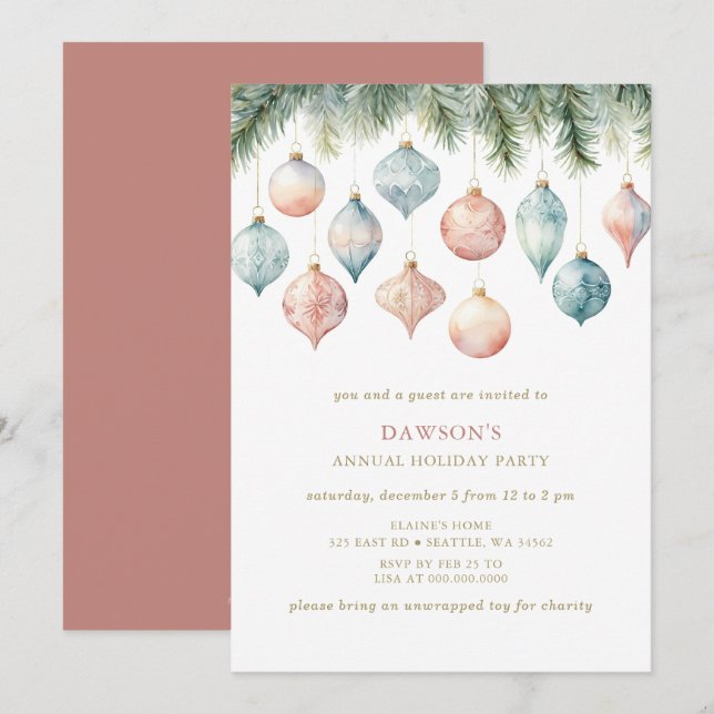 Pastel Pink Festive Corporate Christmas Party  Einladung (Vorne/Hinten)