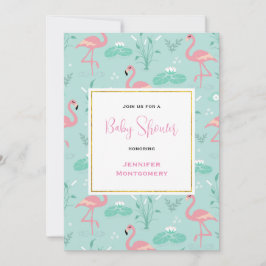 Pastel Pink Flamingos auf Green Pattern Baby Dusch Einladung