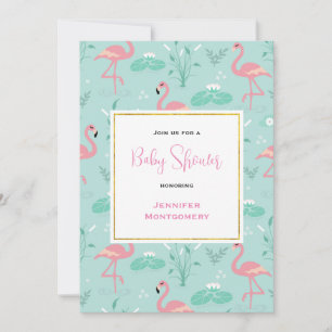Pastel Pink Flamingos auf Green Pattern Baby Dusch Einladung
