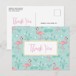 Pastel Pink Flamingos Green Pattern Vielen Dank Postkarte