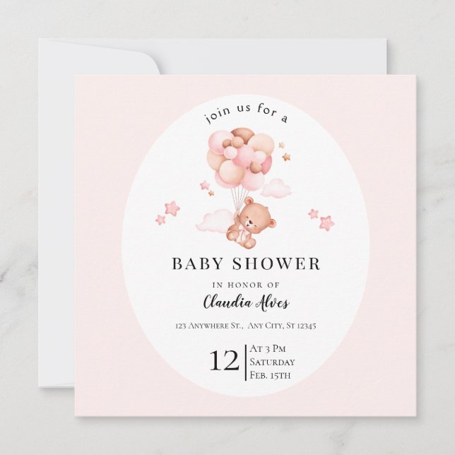 Pastel Pink Floral Baby Duschkarte (Vorderseite)